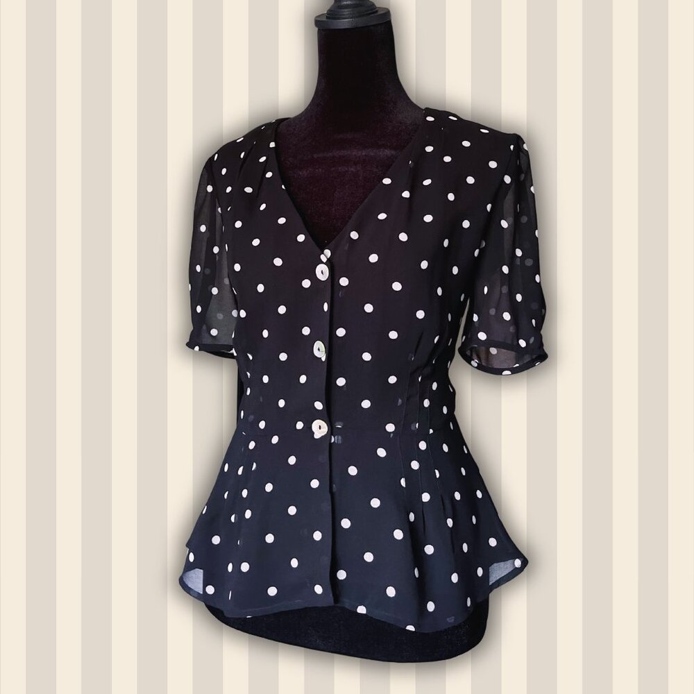 Wilfred Black Polka Dot Peplum Blouse